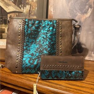 Chic Brown and Teal Shoulder Bag Set